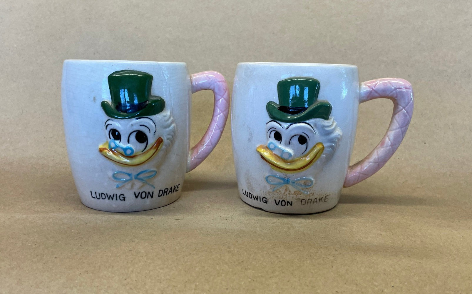 Disney Ludwig Von Drake Embossed Mugs-Pair-1961