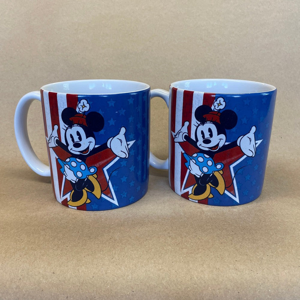Disney Store Mickey and Minnie Mouse Stars and Stripes Mugs-Pair