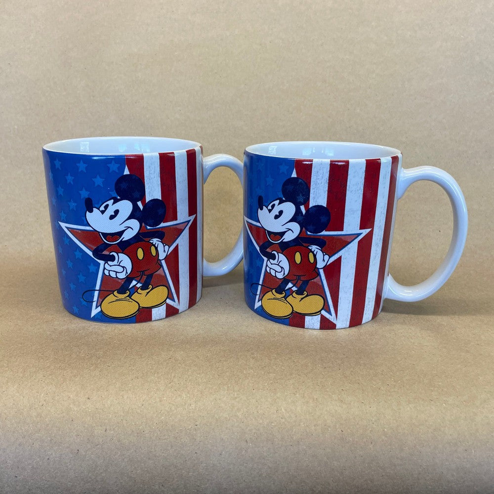 Disney Store Mickey and Minnie Mouse Stars and Stripes Mugs-Pair