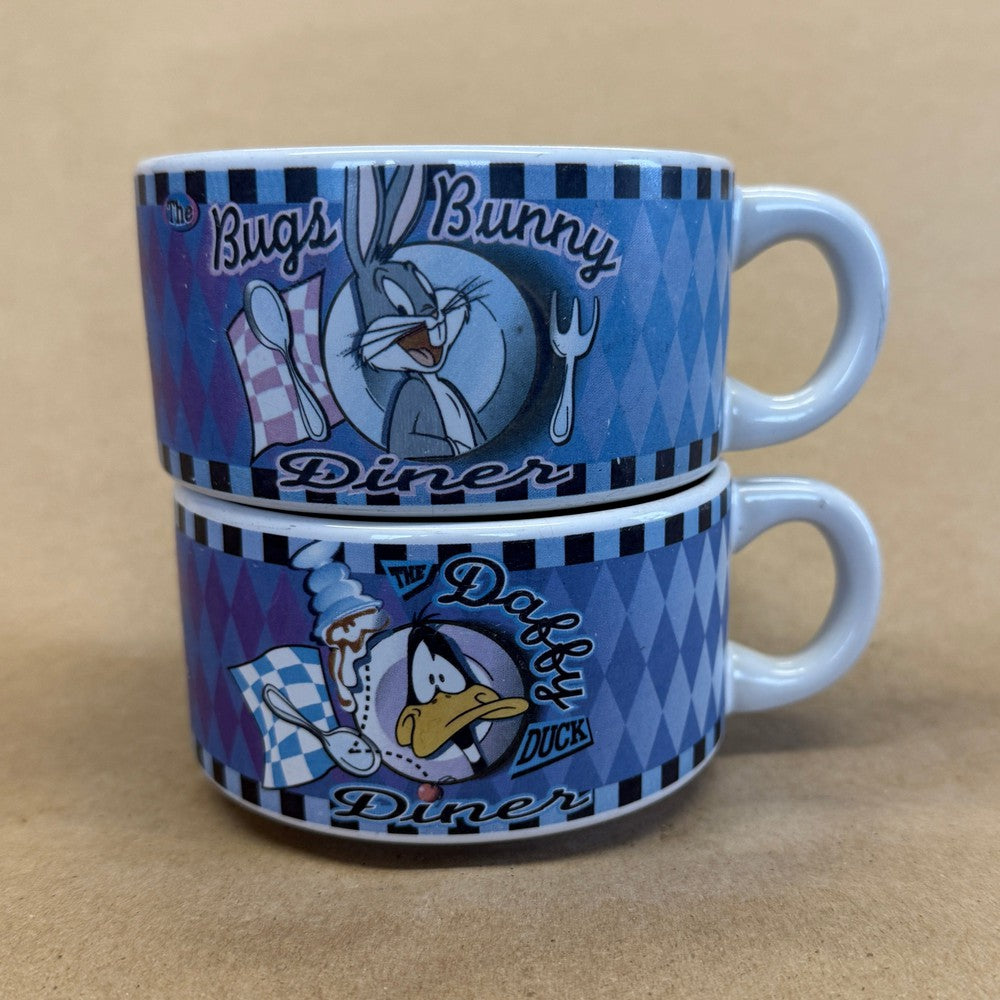Looney Tunes Bugs Bunny Daffy Duck Diner Mugs Pair-1998