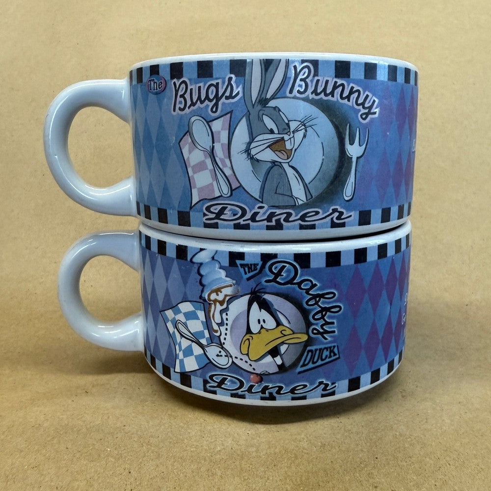 Looney Tunes Bugs Bunny Daffy Duck Diner Mugs Pair-1998