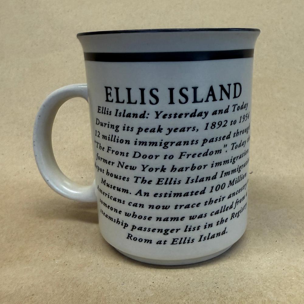 Ellis Island New York Front Door to Freedom Collector Embossed Mug