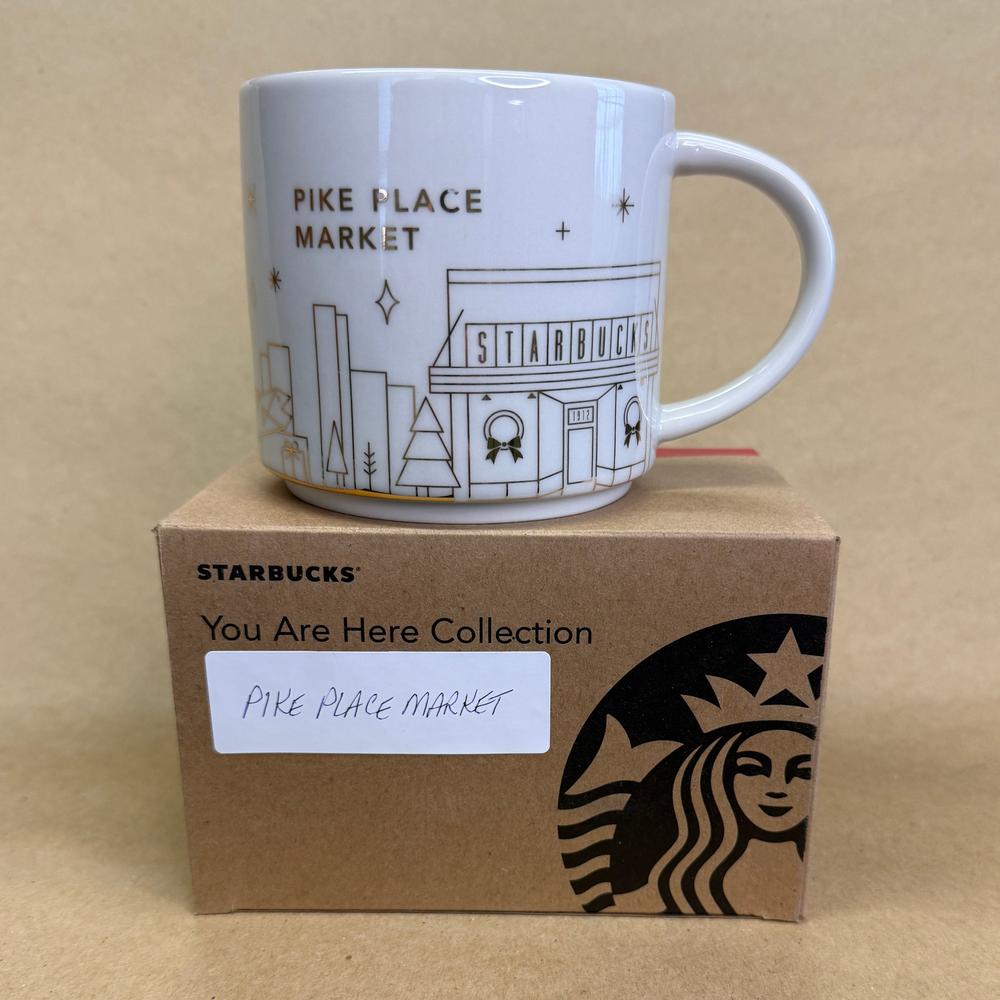 Starbucks You Are Here Series Pike Place Market Gold Holiday Mug NIB-2014