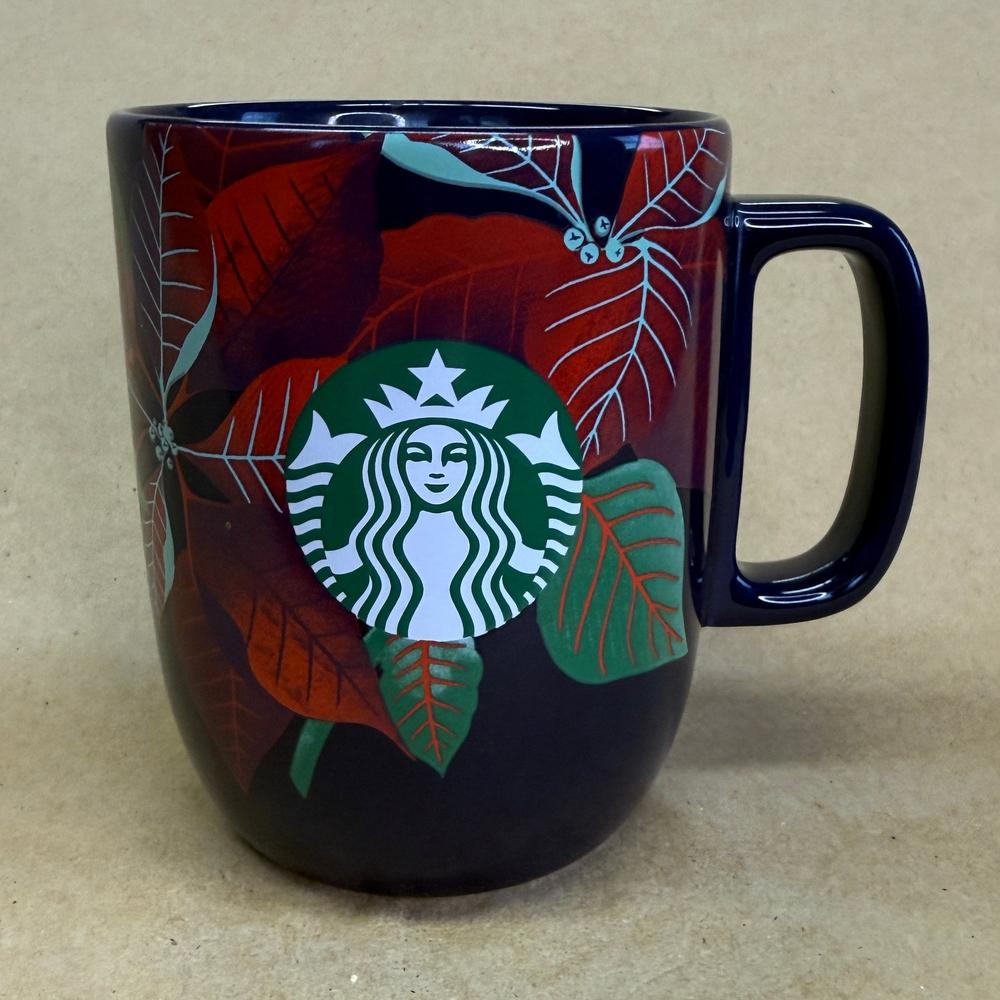 Starbucks Siren Navy Blue Poinsettia Mug-2020