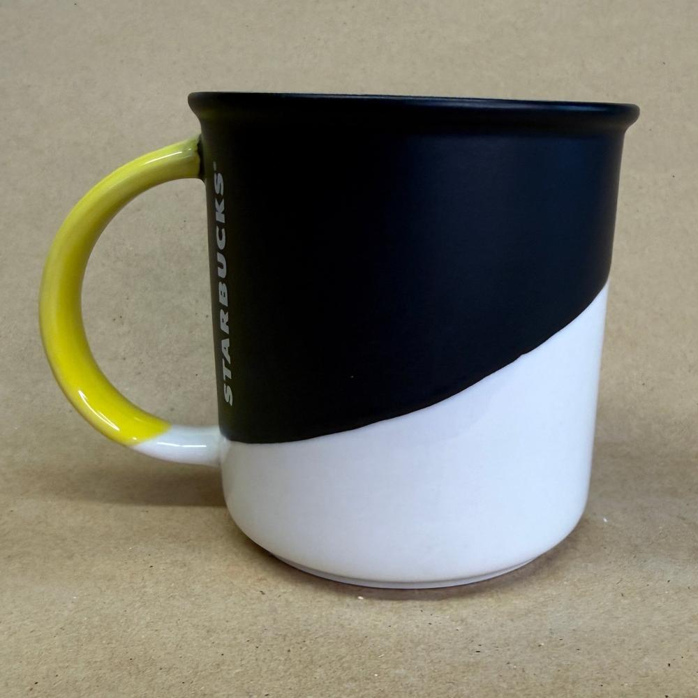 Starbucks Black White Diagonal Colorblock Yellow Handle Mug-2017