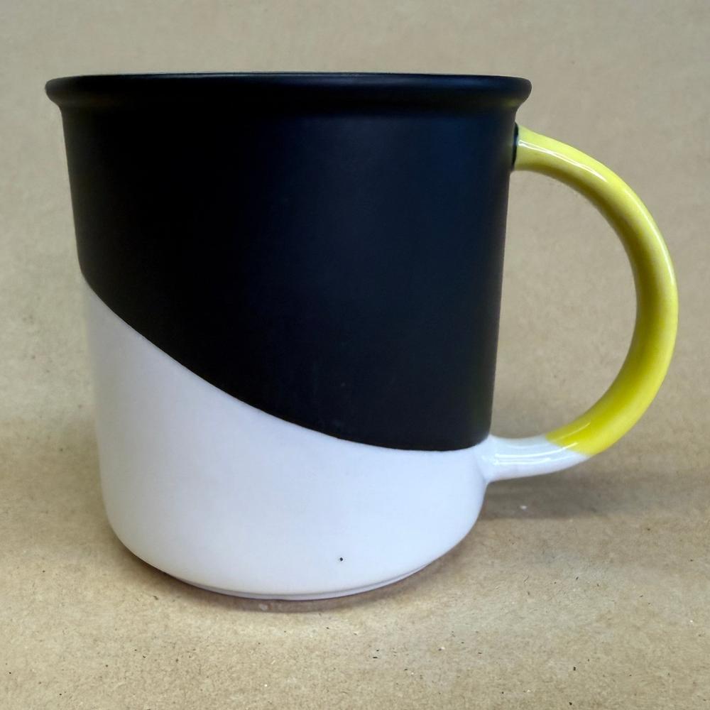 Starbucks Black White Diagonal Colorblock Yellow Handle Mug-2017