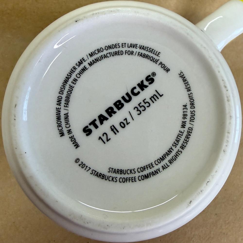 Starbucks Black White Diagonal Colorblock Yellow Handle Mug-2017