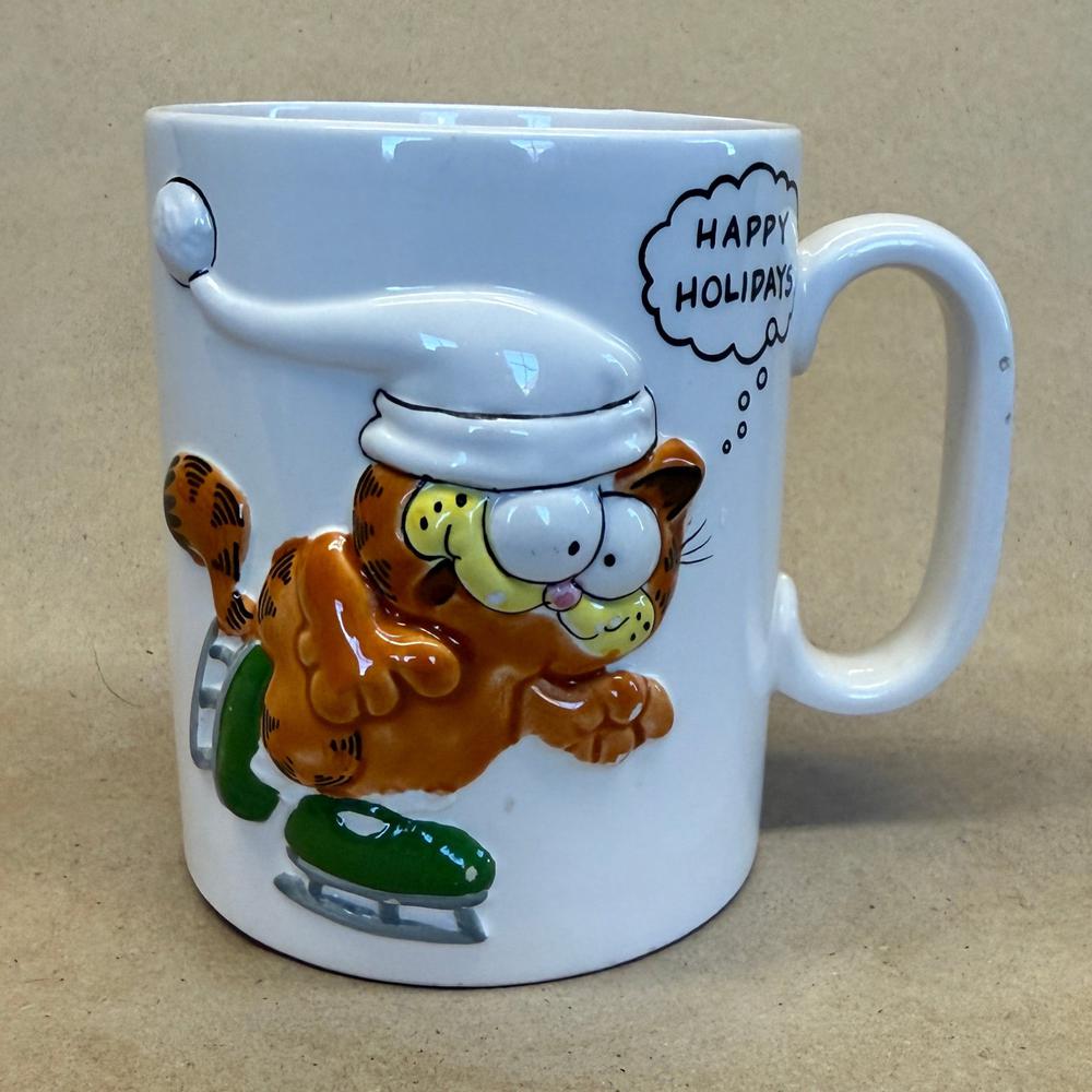 Garfield Embossed Skating Happy Holidays Mug-1981