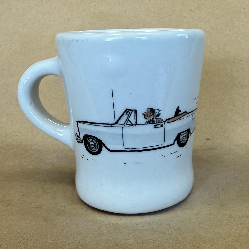 Bob Williams Towing Red VW Beetle Hand Painted Mug