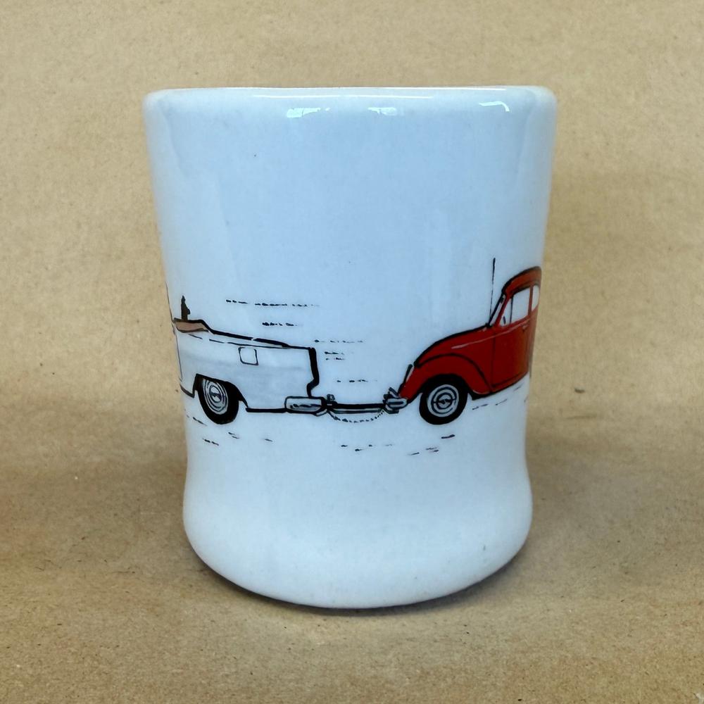 Bob Williams Towing Red VW Beetle Hand Painted Mug
