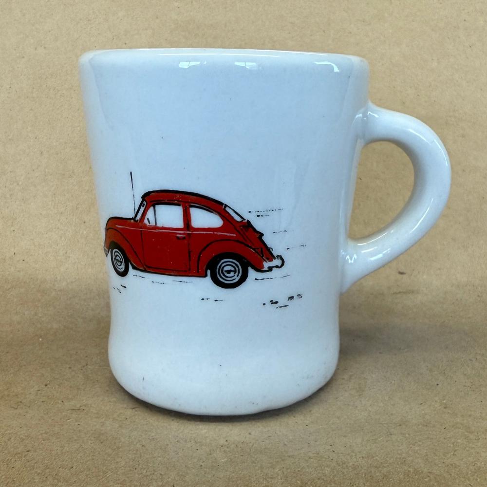 Bob Williams Towing Red VW Beetle Hand Painted Mug