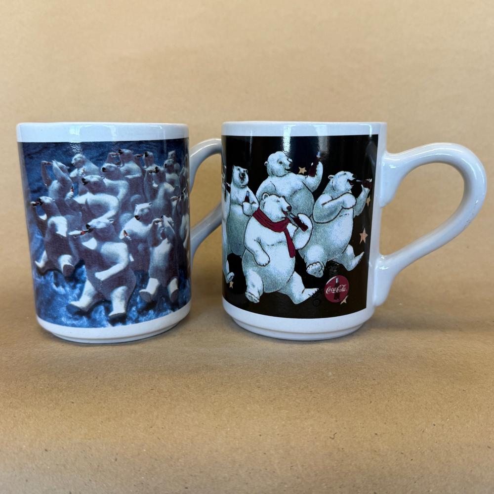 Coca-Cola Partying Polar Bears Gibson Mugs-1996 Pair