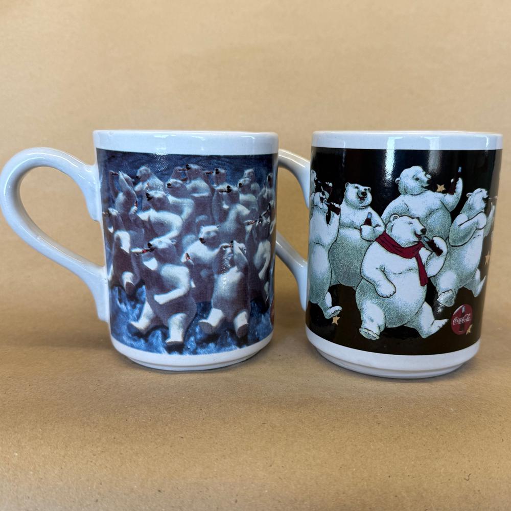 Coca-Cola Partying Polar Bears Gibson Mugs-1996 Pair