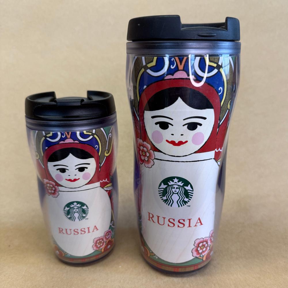 Starbucks Matryoshka Russia Nesting Dolls Large and Small Tumblers Pair-2011