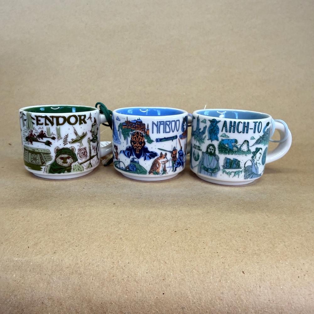 Starbucks Been There Ornaments Star Wars Set Endor Naboo Ahch-To Mugs NIB-2023