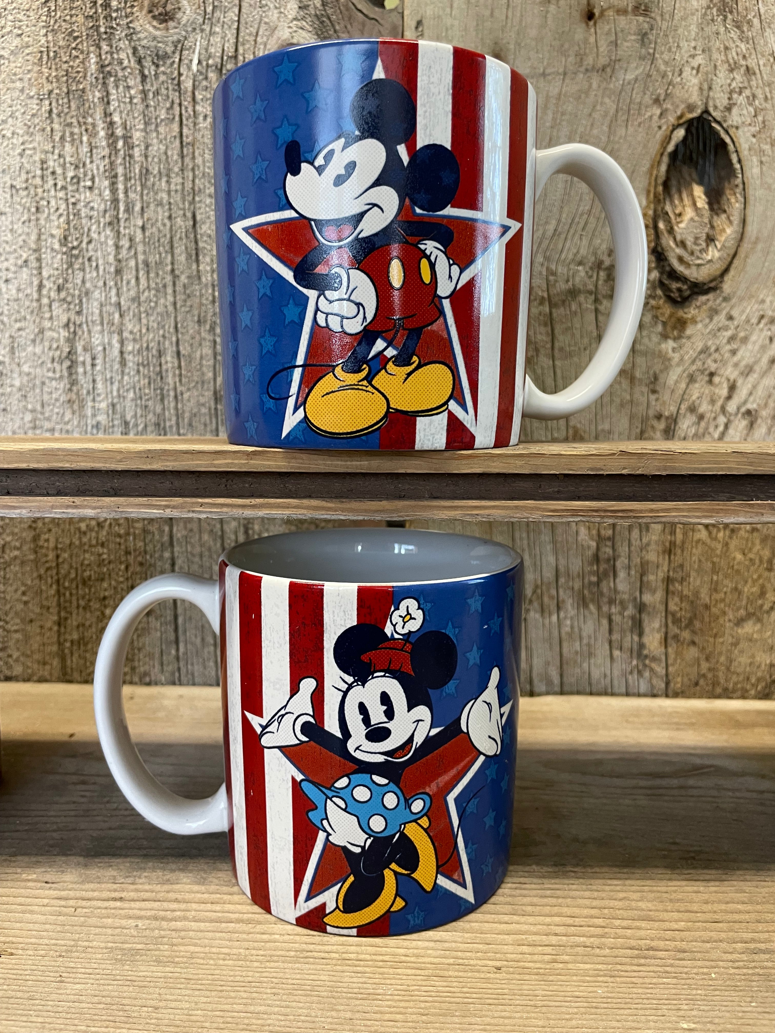 Disney Store Mickey and Minnie Mouse Stars and Stripes Mugs-Pair