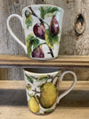 Pier 1 Imports Ironstone Fruit Pear Pomegranate Mugs-Pair