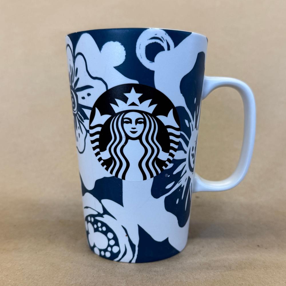 Starbucks Blue Floral Hibiscus Flower Black Siren Mug-2015