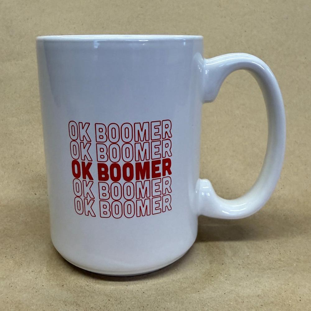 OK Boomer White with Red Text Mug