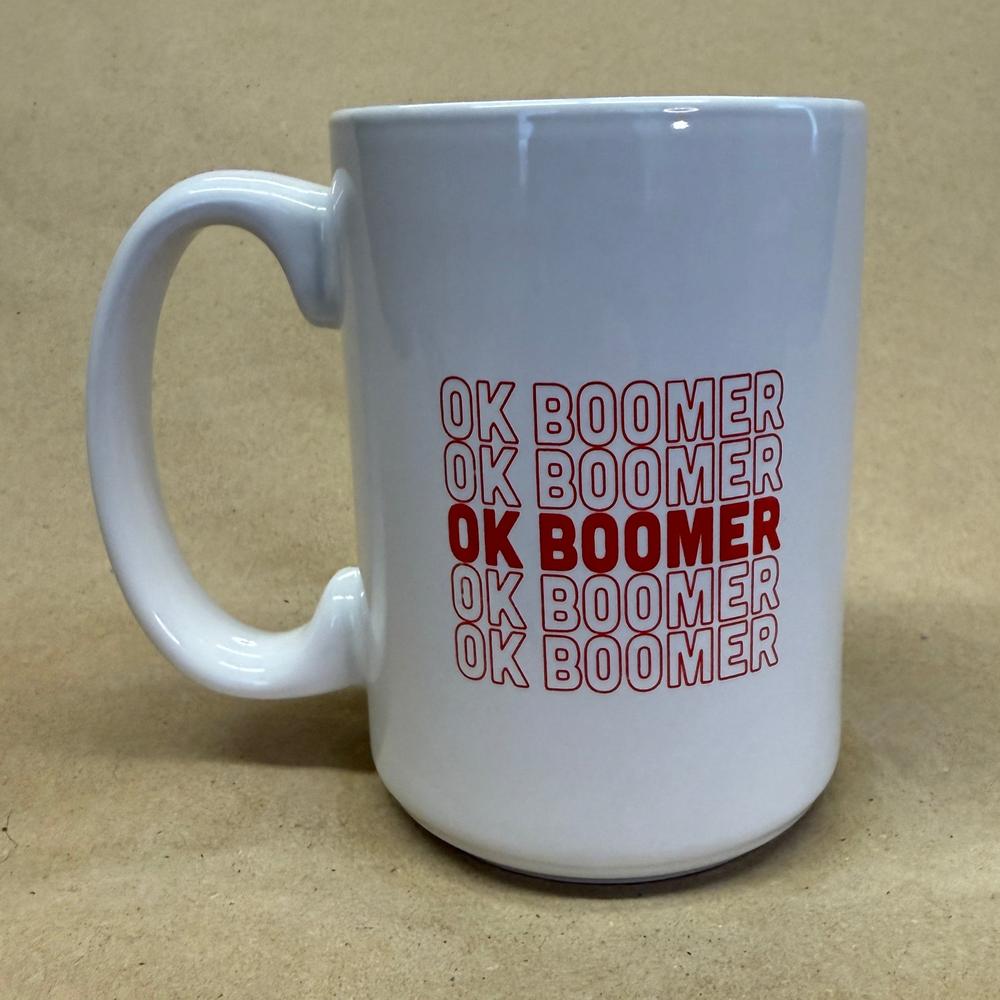 OK Boomer White with Red Text Mug