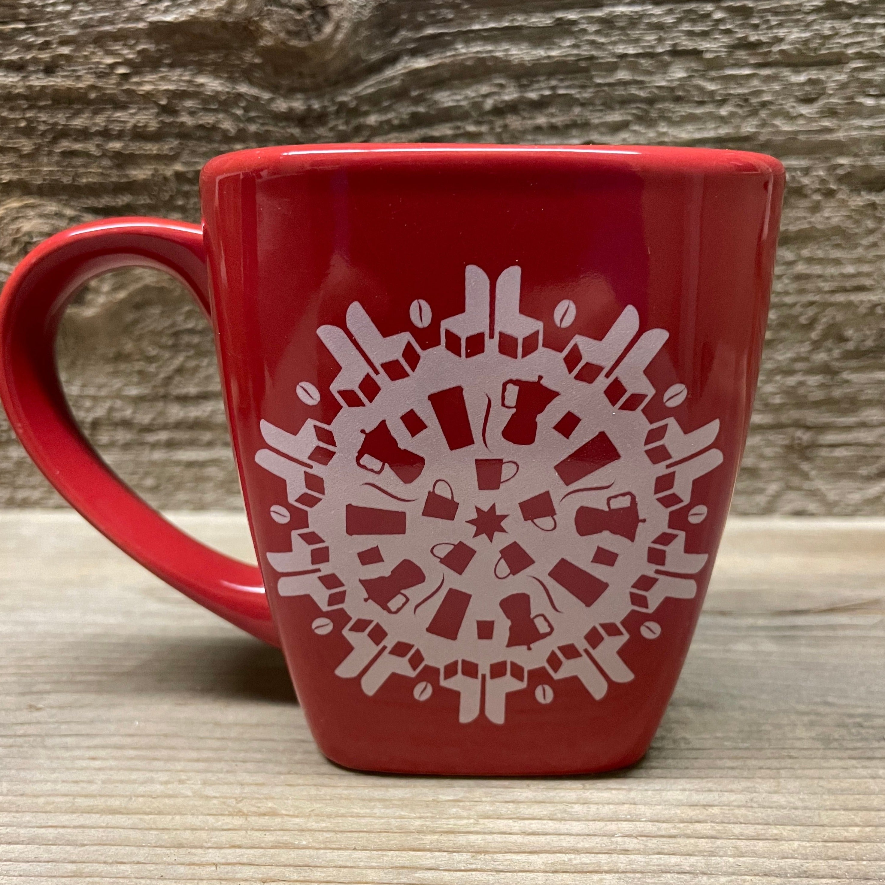 Starbucks Holiday Square Red Snowflake Mug-2004