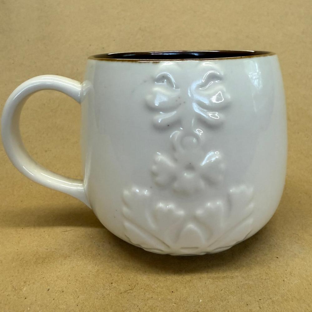 Starbucks Raised Motif Ivory Dark Brown Interior Mug-2013