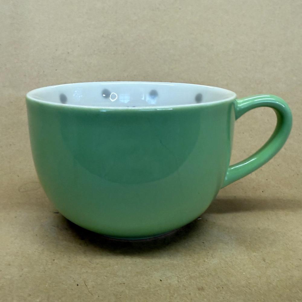 Starbucks Light Green with Grey Polka Dots/Pink Flower Inside Mug-2005