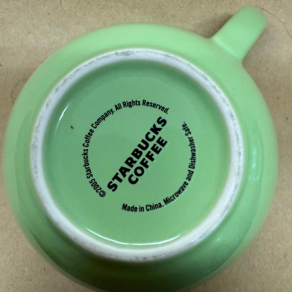 Starbucks Light Green with Grey Polka Dots/Pink Flower Inside Mug-2005