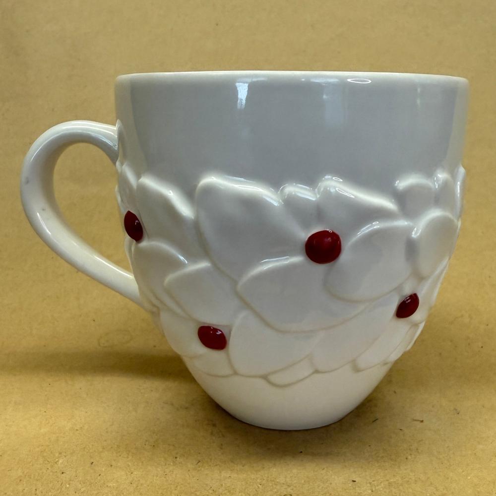 Starbucks White Poinsettia Red Holly Berries Mug-2004