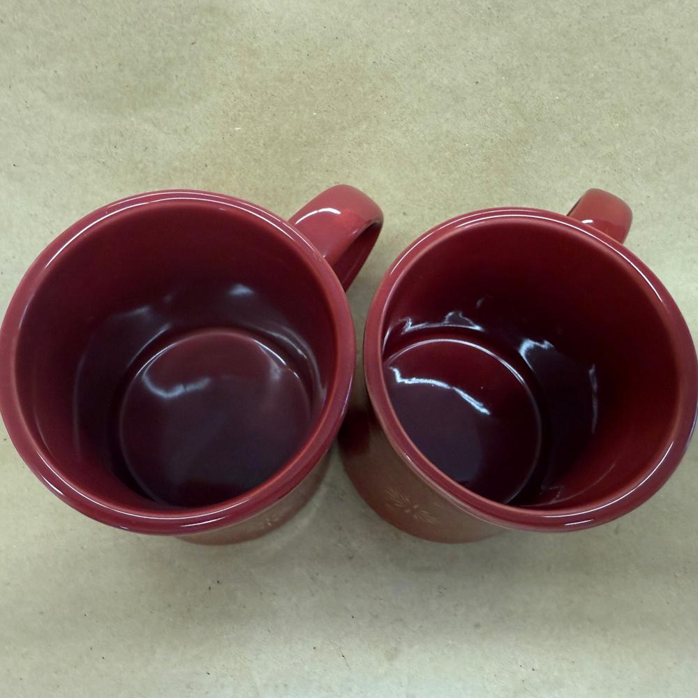 Peet's Coffee & Tea Red Holiday Snowflakes Mugs-Pair 2010