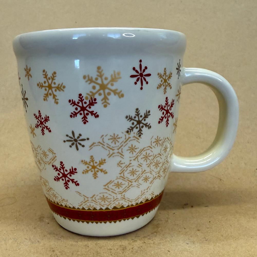 Peet's Coffee & Tea Snowflakes Red Gold Green Mug
