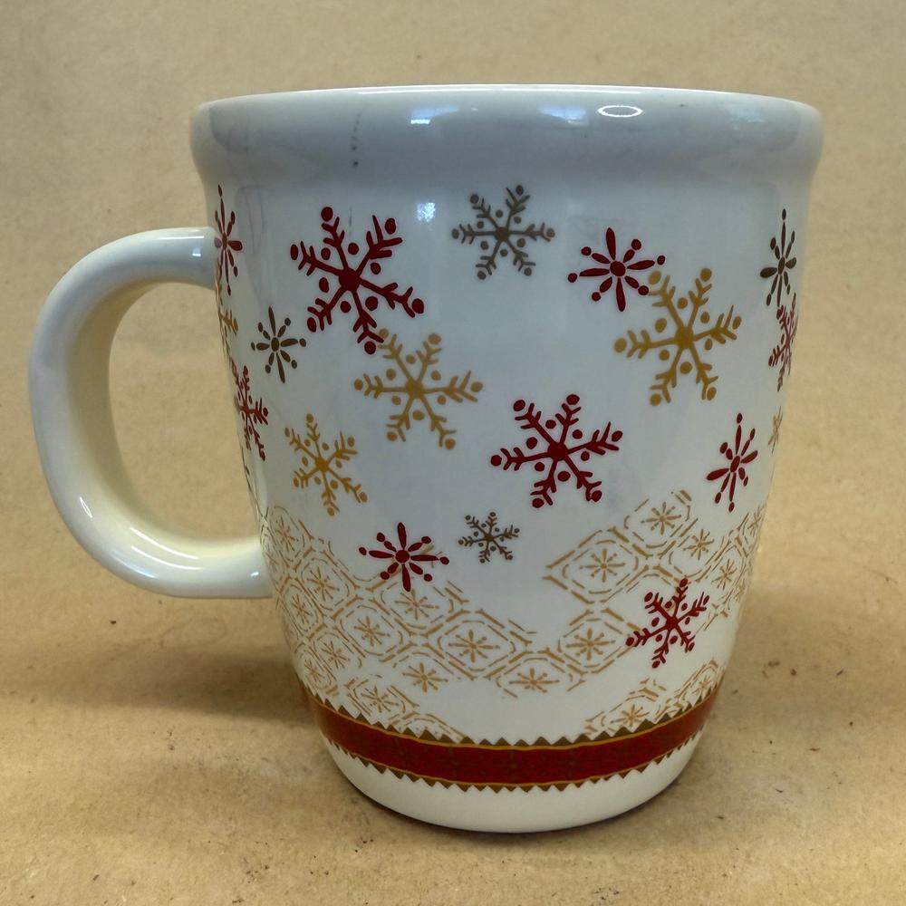 Peet's Coffee & Tea Snowflakes Red Gold Green Mug