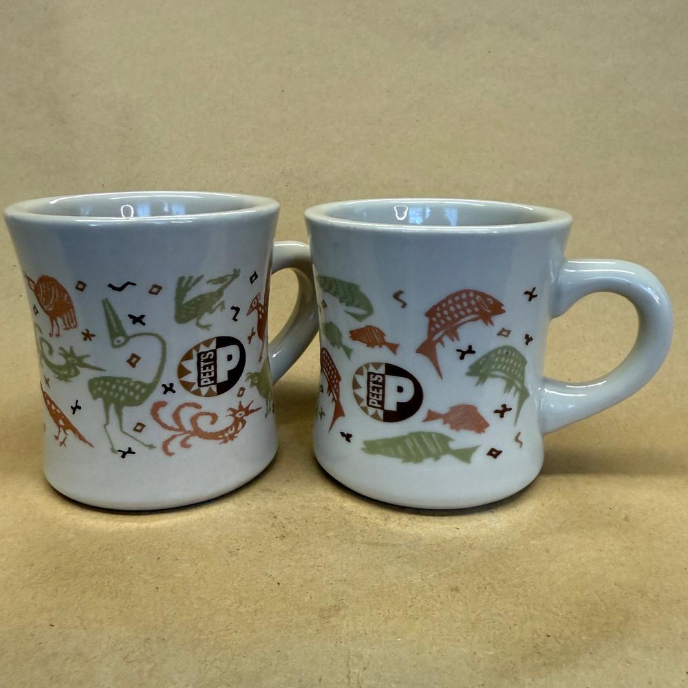 Peet's Coffee & Tea Retro Diner Birds and Fish Mugs-Pair