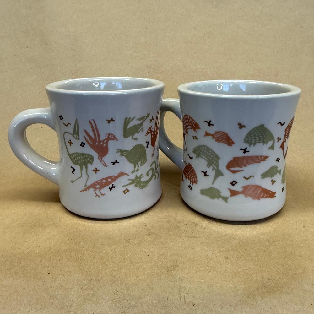Peet's Coffee & Tea Retro Diner Birds and Fish Mugs-Pair