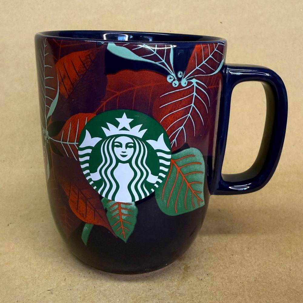 Starbucks Siren Navy Blue Poinsettia Mug-2020