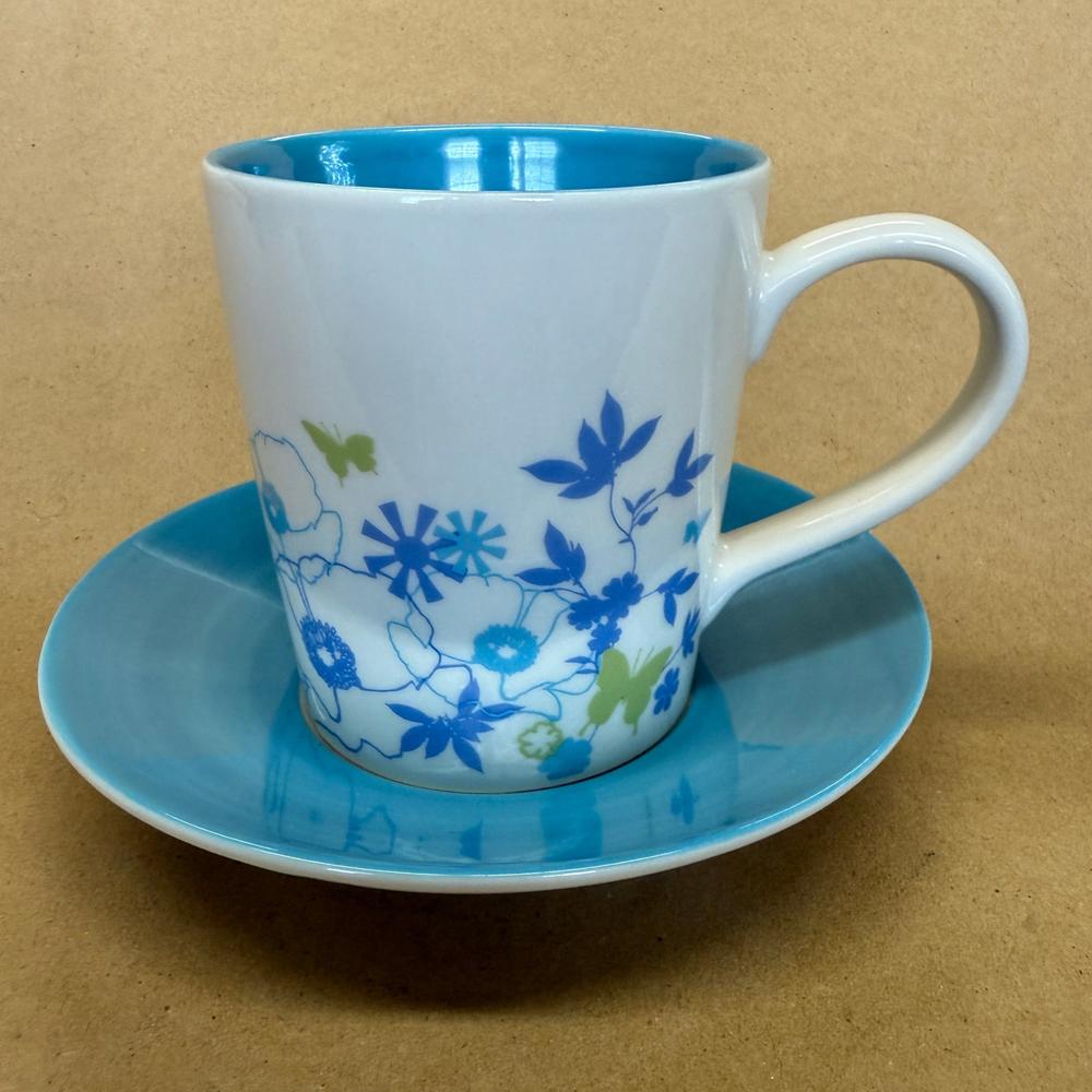 Starbucks Iridecent Blue Floral Flowers Butterfly with Saucer Mug-2006