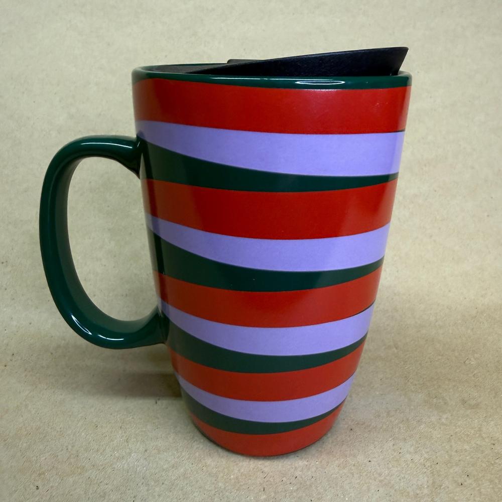 Starbucks Lavender, Red and Green Striped Holiday Travel Mug-2020