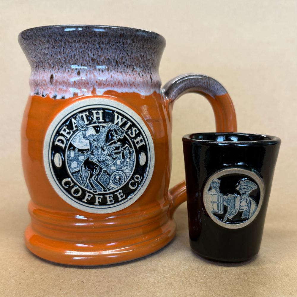 Death Wish Coffee Headless Horsemen Deneen Pottery Mug and Shot Set-2015 #1615/3000