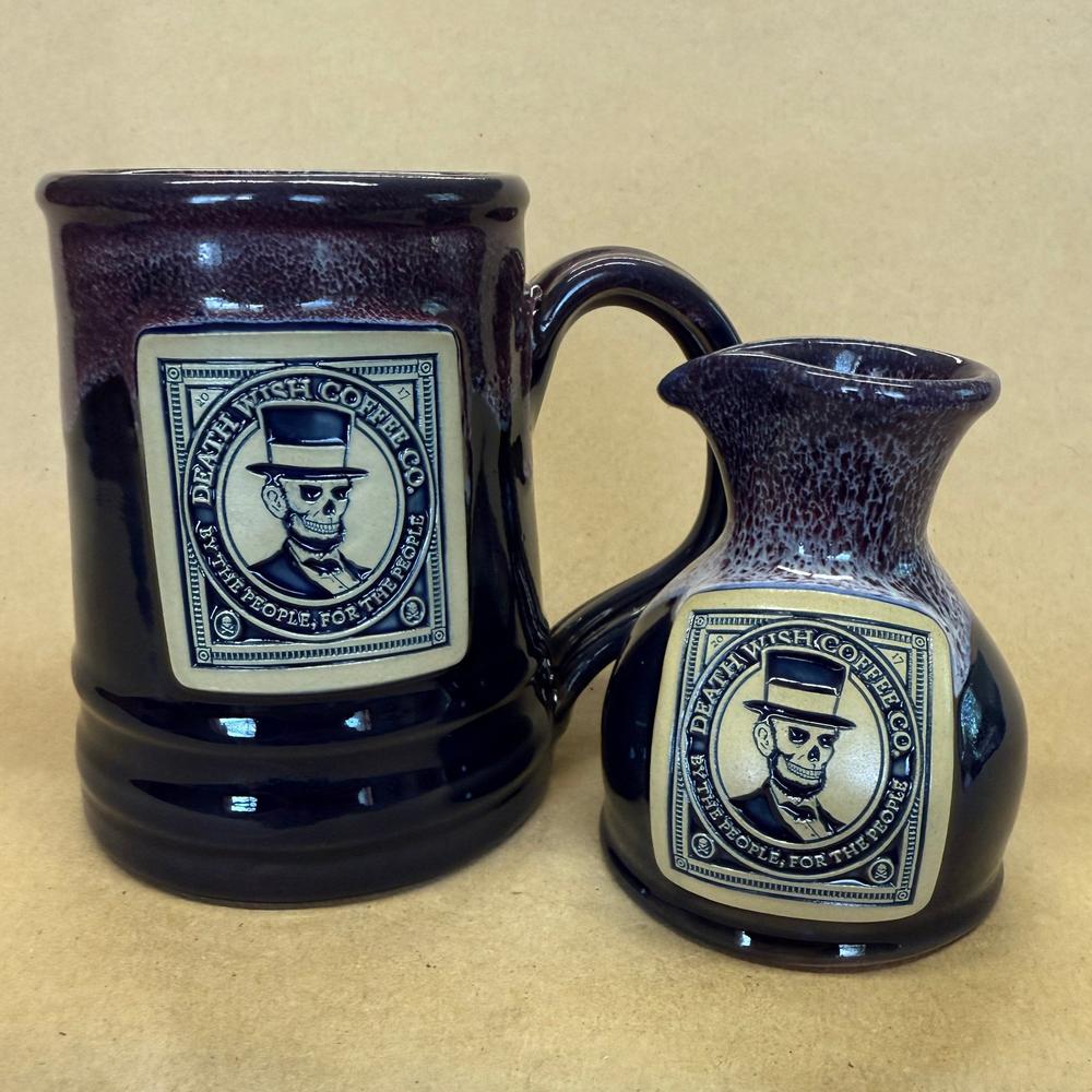 Death Wish Coffee 4th of July Abe Lincoln and Creamer Deneen Pottery Set-2017 #2012/5000