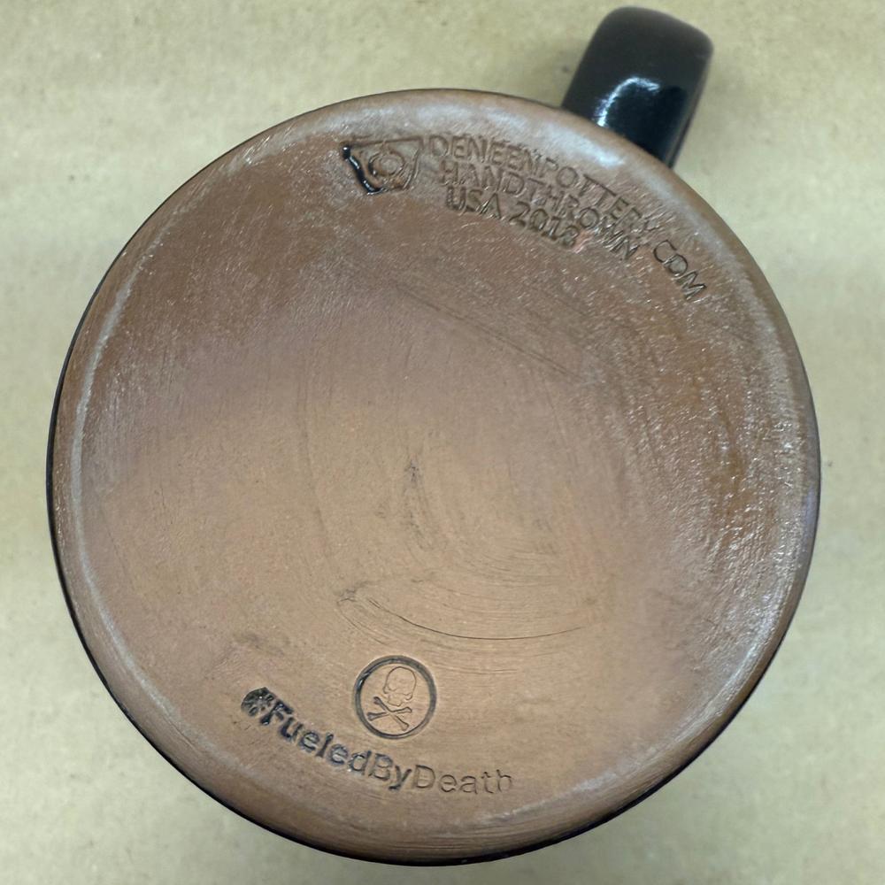 Deneen Pottery Death Wish Coffee Skull and Crossbones NIB Mug-2018