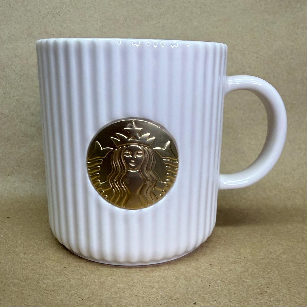 Starbucks White Pleated Gold Siren Medalion Mug-2025