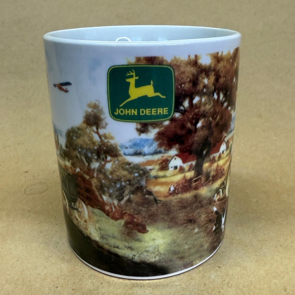 John Deere Tractor Plowing Waving at Plane Mug