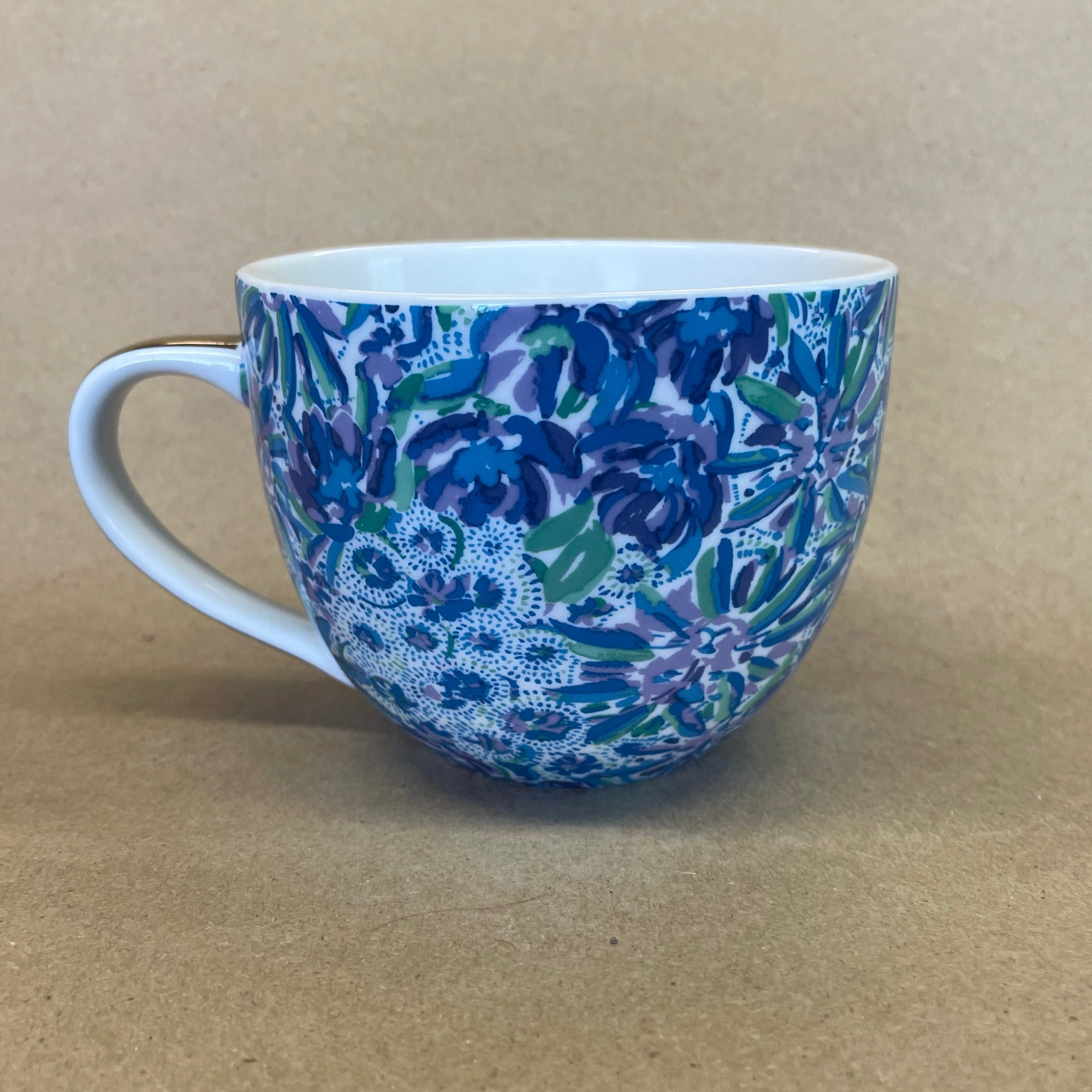 Lilly Pulitzer Blue Floral Gold Handle Mug