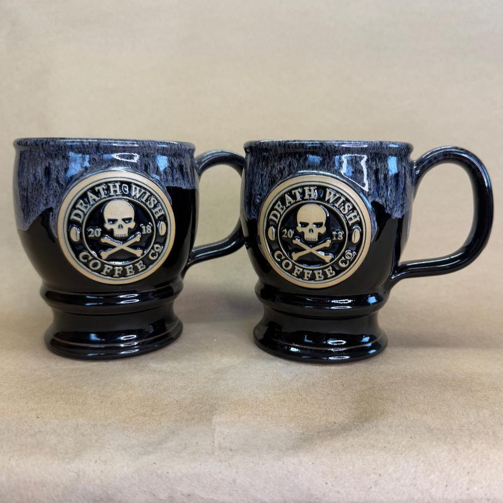 Death Wish Coffee Skull and Crossbones Deneen Pottery Mugs-2018 Pair