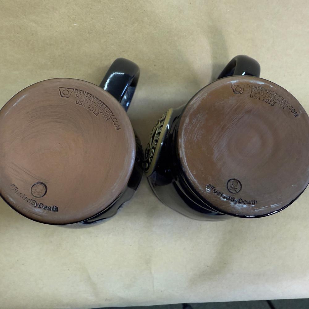 Death Wish Coffee Skull and Crossbones Deneen Pottery Mugs-2018 Pair