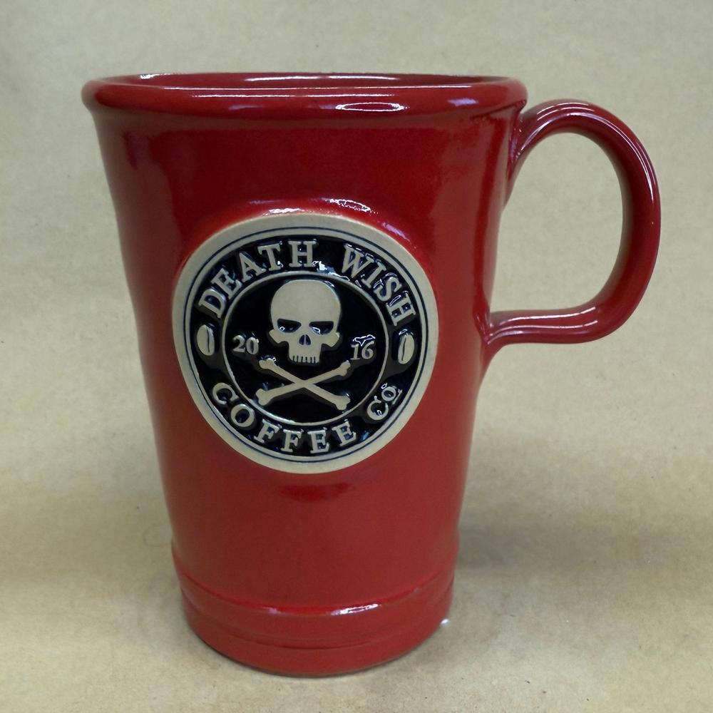 Death Wish Coffee Tall Red Skull and Crossbones Deneen Pottery Mug-2016