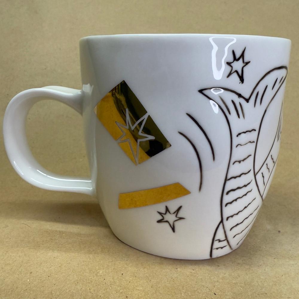 Starbucks Bone China White Holiday Etched Siren Gold Mug-2013