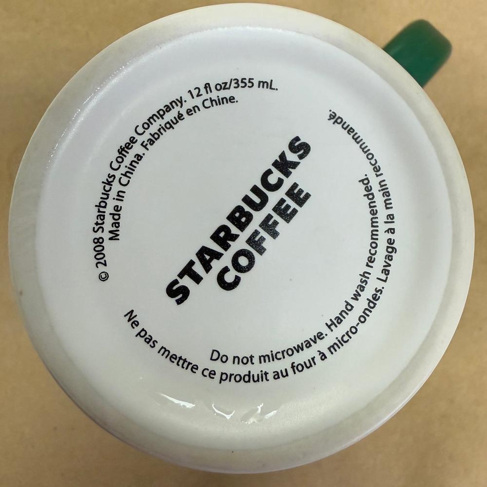 Starbucks White with Green Rubber Embossed Handle Mug-2008