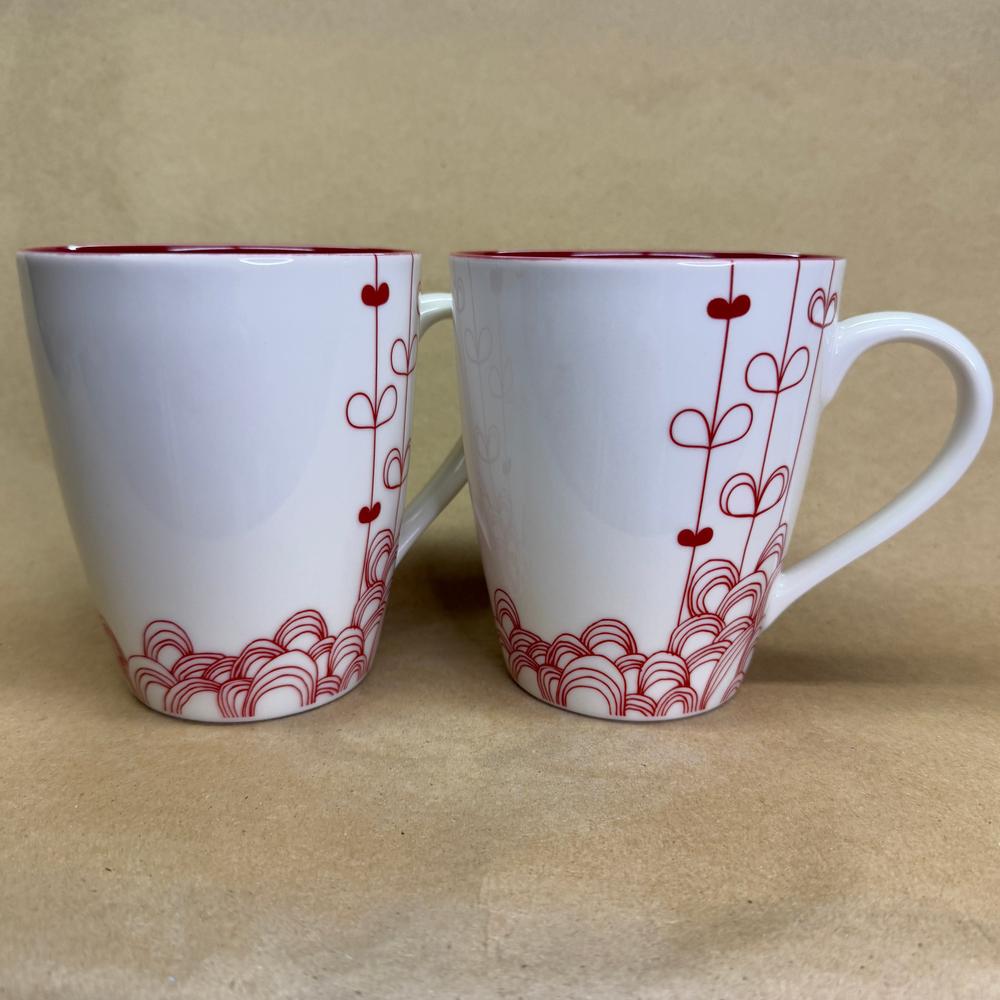 Starbucks Love Heart Strings Red White New Bone China Mugs Pair-2009