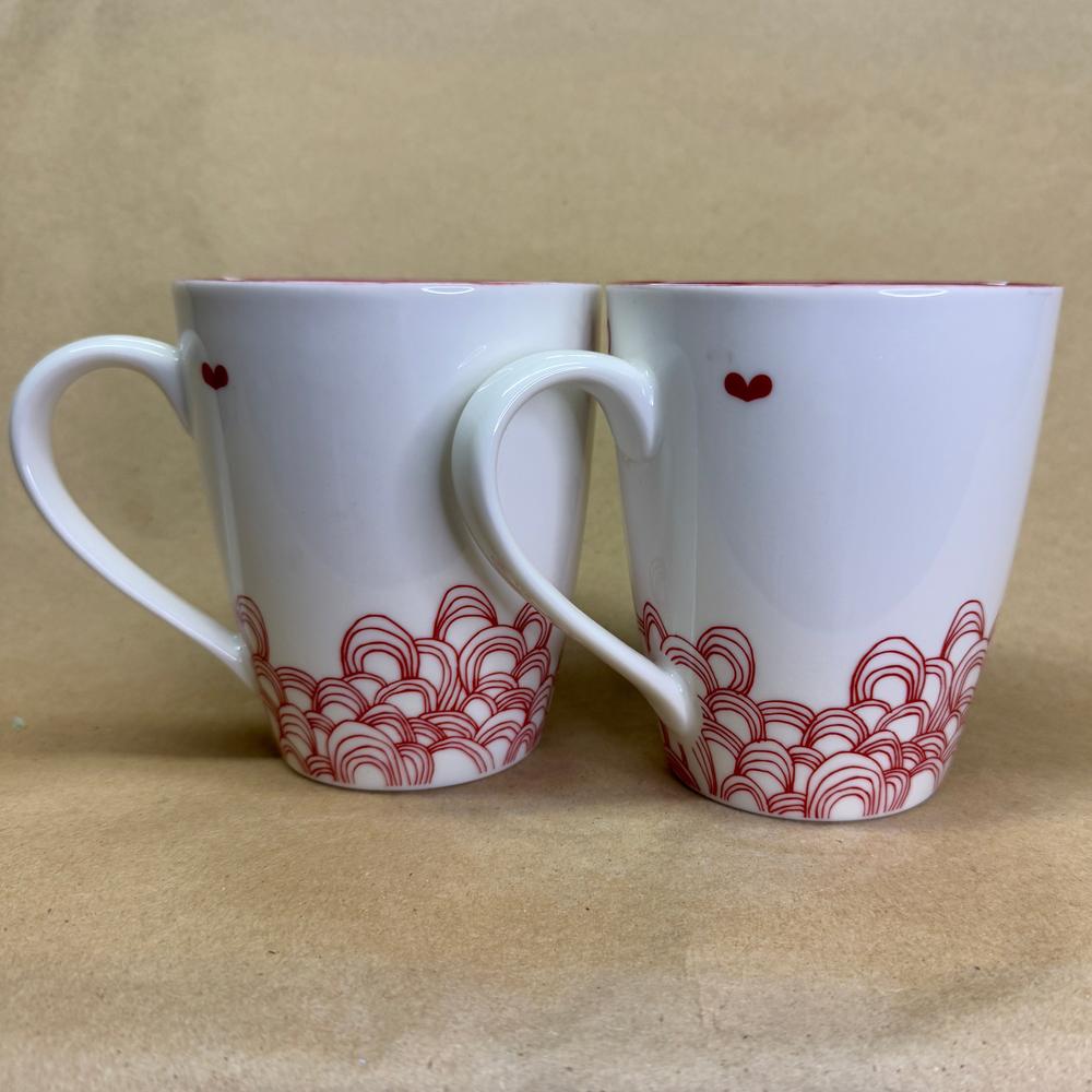 Starbucks Love Heart Strings Red White New Bone China Mugs Pair-2009